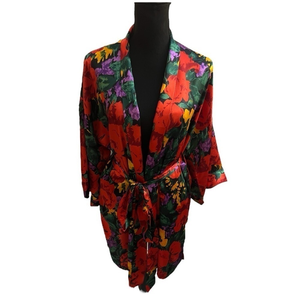 Victoria's Secret Gold Label Robe Red Floral Small